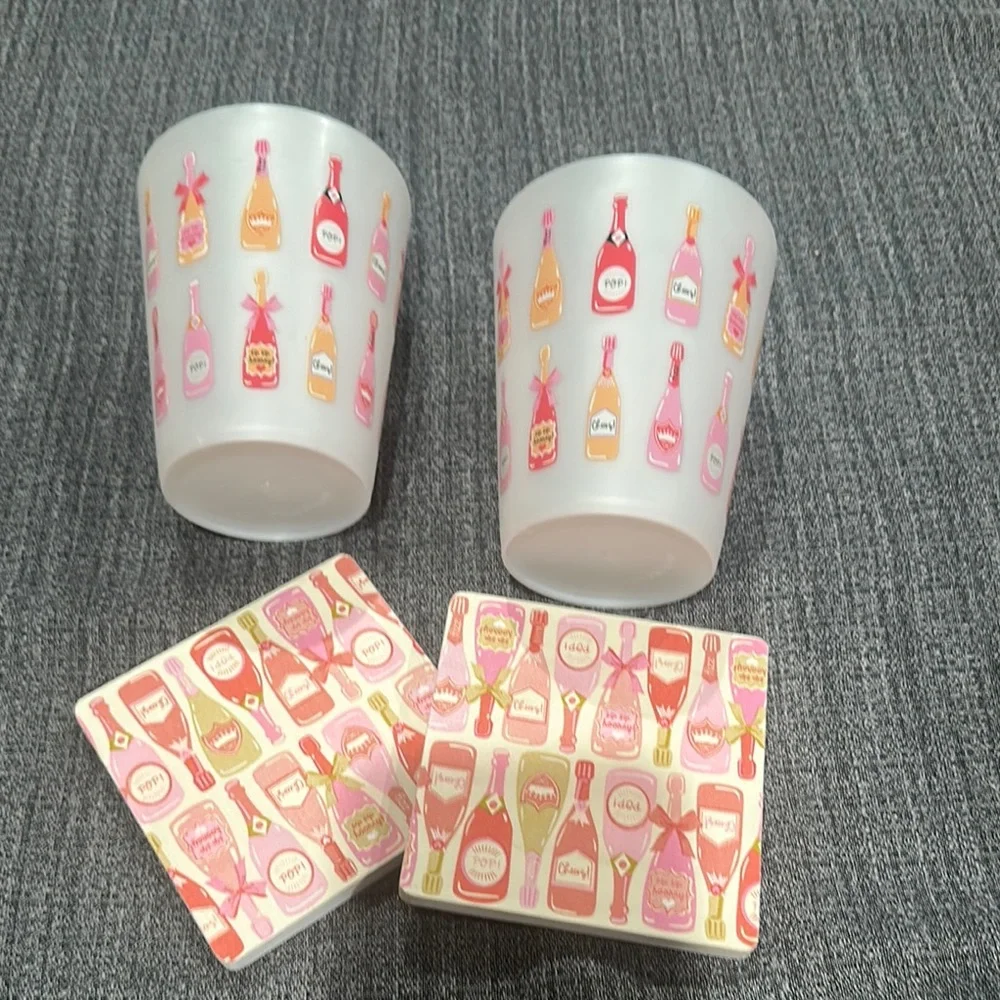 Champagne Bottle Design Party Cups and coaster set
